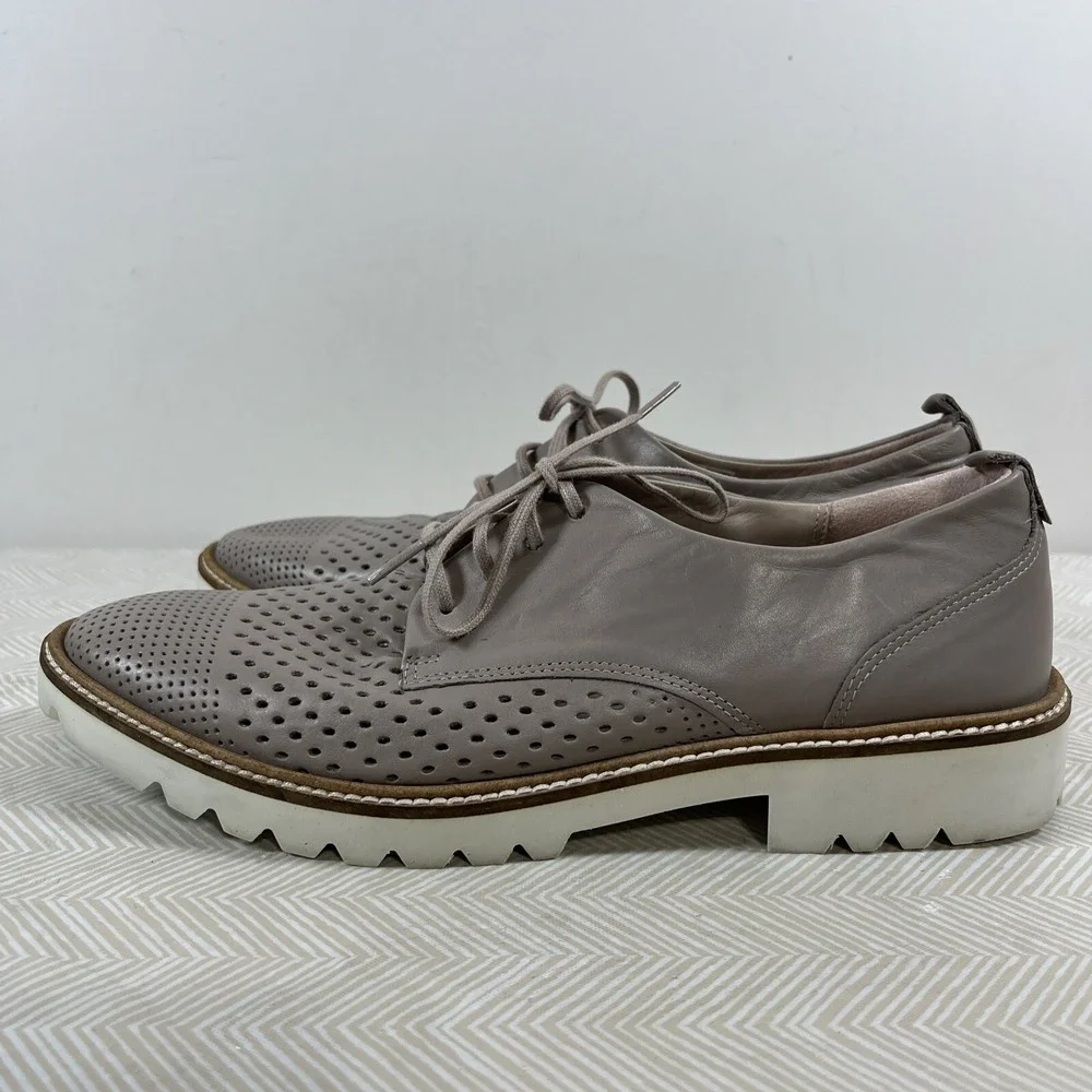 Ecco Women's Incide Tailored Perforated Tie Oxford Leather Shoes Sz 8 Grey Rose‎